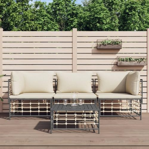 WEMYUFURN Garten-Lounge-Set aus wetterfestem Poly-Rattan mit Stahlrahmen und gepolsterten Kissen für Terrasse, Außenbereich, modulares Design, Bequeme Sitzgruppe, stabile Tischplatte,