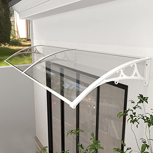 UV-beständiges Vordach für den Außenbereich, 100 x 350 cm, Regenschutz für Haustür, selbstreinigendes Polycarbonat, langlebiger, weißer Aluminiumrahmen, wetterfester Schutz