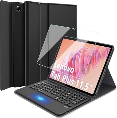Wineecy Touchpad Tastatur Hülle für Lenovo Tab Plus 11.5 Zoll 2024 (TB351FU) Tablet, 9H Härte Schutzfolie, Slim Schutzhülle mit Magnetisch Abnehmbare Kabellose Deutsches QWERTZ Tastatur