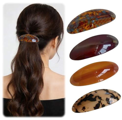 4 Stück Acetat Haarspange für Damen Große Ovale Vintage Französische Schildpatt Haarspangen Snap Haarspangen für Frauen und Mädchen mit Dickes und Dünnes Haar