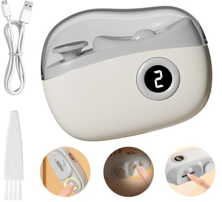 Coupe Ongle Electrique 3 en 1, Lime a Ongle Electrique, Ongles Automatique avec Polissage Lumière LED et Rangement, coupe et meulage automatiques avec 3 Vitesses, rechargeable par USB (Blanc-B)