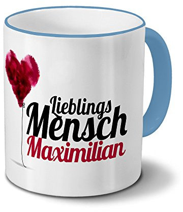 printplanet Tasse mit Namen Maximilian - Motiv Lieblingsmensch - Namenstasse, Kaffeebecher, Mug, Becher, Kaffeetasse - Farbe Hellblau