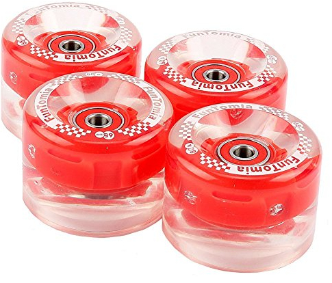 FunTomia 4 Stück (LED) Longboard/Skateboard/Mini-Board Rollen (Big Wheels) in 65x45mm 80A inkl. ABEC-9 Kugellager und Metall Spacer 80A Rollenhärte