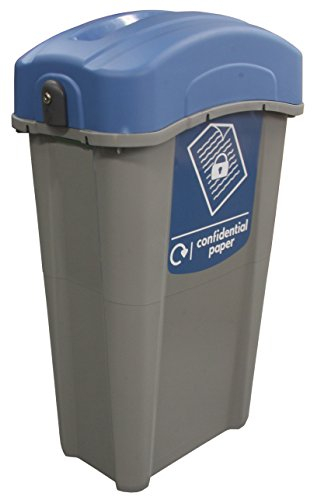 Glasdon Eco Nexus 85 Lockable Confidential Paper Recycling Bin (Grey, Blue Sticker) – 85-Litre Secure Waste Bin for Confidential Documents with Keyed Lock – Small Footprint