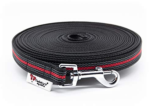 Twinkys Dog Style Schleppleine Hundeleine gummiert 20 mm breit für Hunde bis 50 kg - OHNE Handschlaufe 10 Meter Schwarz Rot Made IN Germany
