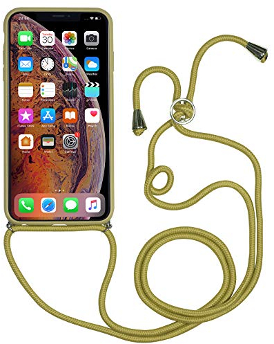 STILGUT Handykette entwickelt für iPhone X/XS - Handykette für iPhone X & iPhone XS aus Leder & TPU/PC, Handyhülle mit Band - Grün