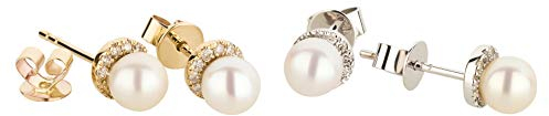 Ardeo Aurum Damen Ohrringe-Ohrstecker aus 375 Gold Gelbgold mit 0,06 ct Diamant Brillant 5,0 mm Süßwasser-Perlen rund
