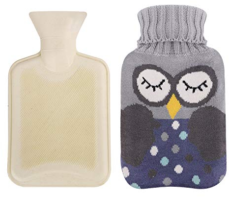 Moonlove Hot Water Bag 1000ml Rubber Hot Water Bottle with Lovely Cartoon Knitted Cover Removable Warm Your Hands Foot Stomach-Safety Tested, Owl