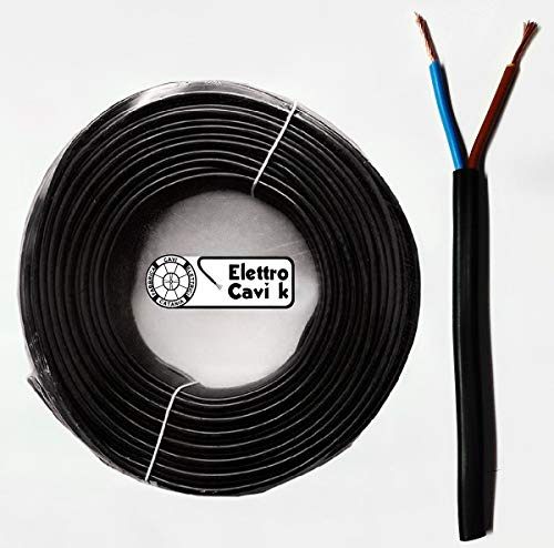 ELETTROCAVI K - CAVO ELETTRICO PIATTO H05VVH2-F 2x0,75 mm² GOMMATO NERO BIPOLARE 2 POLI FLESSIBILE CPR PROFESSIONALE MADE IN ITALY 50 METRI