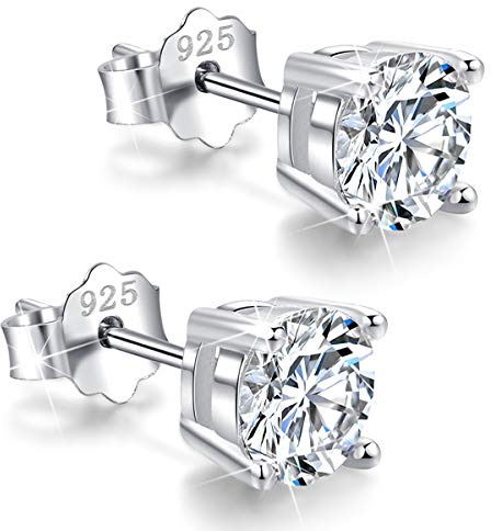 18K Weißgold Plattierte Zirkonia Ohrstecker Silber 925 Damen 3mm-8mm Optionen Simulierter Diamant Hypoallergener Schmuck (4mm)