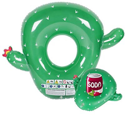 AirMyFun Bouée Gonflable XXL et Porte Boisson Gonflable pour Piscine & Plage - Pack Evasion Cactus