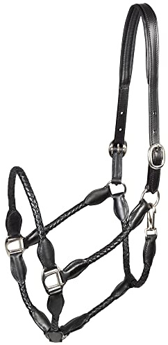 PFIFF 102922 Lederhalfter Trenza, geflochten, Schwarz, Pony