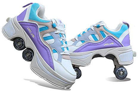 Rollschuhe Kinder,Unisexe Skates 2-in-1 Multifunktions 4-Rad Verstellbare Rollschuhe,Verstecktes Rad Für Laufsportschuhe Zum Spielen,Einstellbare Rollschuhe Für Skaten,Laufen