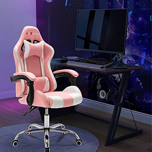 ALEAVIC Sedia da Gaming Poltrona con Schienale Alto Sedia da Ufficio Ergonomica, che può essere Alzata e Abbassata e Ruotata (Rosa)