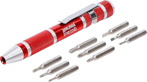 BGS Diy 20840 | Präzisions-Bit-Schrauber-Satz | 10-tlg. | Elektronik | Bits Abtrieb 4 mm | Schlitz, PH, T-Profil (für Torx) | Magnetischer Schraubgriff mit Drehmagazin