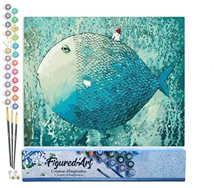 Figured'Art Peinture par Numéro Adulte Poisson Artistique - Activité Manuelle Kit de Loisir Créatif DIY Numéro d'Art Complet - 40x50cm sans châssis en bois