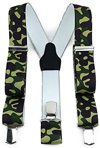 TigerTie Unisex Hosenträger in Y-Form mit 3 extra starken Clips - Farbe in grün oliv dunkelbraun Camouflage gemustert - hochwertige Verarbeitung - Breite 35 mm
