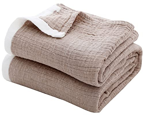 SE SOFTEXLY Kuscheldecke Baumwolle 100%, 4-lagige Weiche Kuscheldecke Musselin Tagesdecke, Bett-Überwurf Sommerdecke Sofadecke Wohndecke für Ganze Saison als Sofaüberwurf Beige Blanket 130x150cm