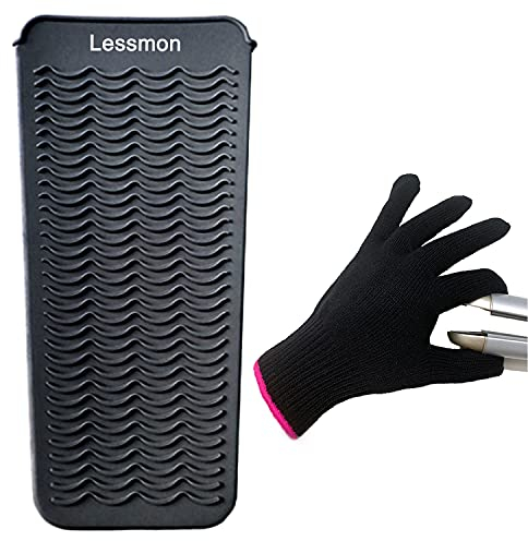 Heat Resistant Mat Pouch and Heat Resistant Glove for Curling Irons, Hair Straightener, Flat Irons and Hair Styling Tools, 28.5cm x 14cm, Black