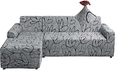 Jaotto Sofa Überwürfe Sofabezug Elastische Spandex Stretch Sofabezüge Couchbezug für L-Form Sofa Universal Waschbar Sofaüberwurf 2er Antirutsch(2 Sitzer+2 Sitzer,Stil Grau)