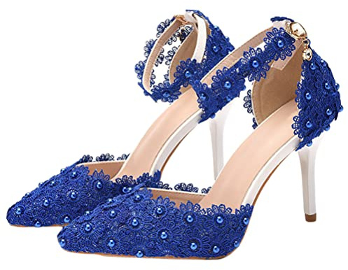 Minetom Damen Braut Hochzeit Abend Party Schuhe Frauen Spitzen Stiletto High Heel Pumps Elegante Formale Brautschuhe