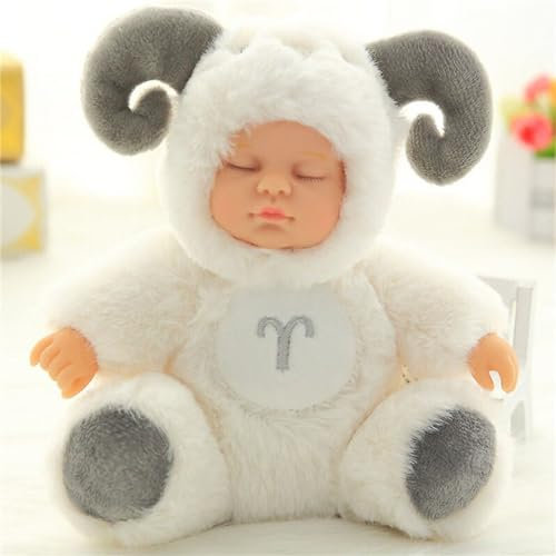 Zwölf Sternzeichen Schlaf süße Puppe Plüschpuppe sitzende Emaille Puppe Kinder Schlafen beruhigende Puppe Geschenke für Kinder Geschenke für Mädchen 28 cm hoch, 17 cm hoch (Widder, S)