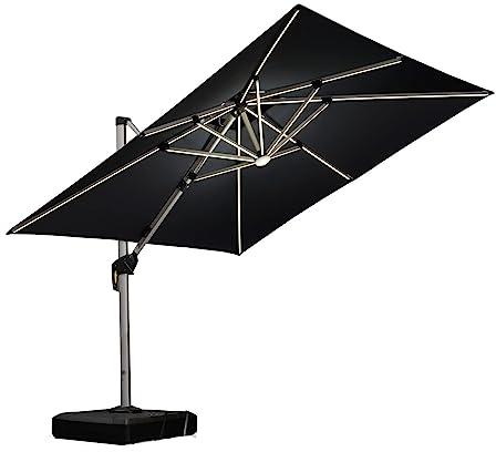 PURPLE LEAF Parasol Déporté 2,7 x 2,7 m avec LED, Parasol De Jardin Extérieur à Toit Double Rotatif 360°, Protection UV, Convient aux Villas Haut de Gamme, un Incontournable Pour les Fêtes, Gris