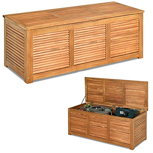 GOPLUS Coffre de Jardin Extérieur en Bois d’Acacia, Coffre de Rangement avec Poignée en Boucle Pratique Charge 150KG, Boîte de Rangement, pour Salons,Chambres,Jardins,120X45X45CM