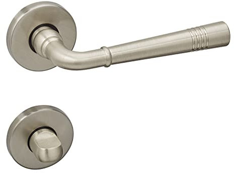 1 Set Türdrücker FREJA Edelstahloptik Bad (WC) Türdrücker auf Rund Rosettengarnitur Badezimmer-Garnitur mit Befestigungsmaterial von Sotech