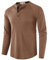 Mens Henley Shirt Long Sleeve Button Collarless Henley Tops Casual Smart Slim Fit Solid Color Waffle Grandad Shirts 3 Buttons Grandad Collar Classic Lightweight Basic Top Plain Khaki L