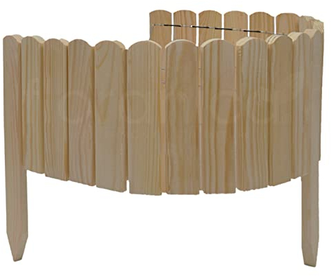 Floranica Rollborder Flexibler Holzzaun 100 x 20 cm Unbehandelt Beeteinfassung Deko für Gartenzaun Rasenkante Umzäunung Gartenzaun für Rasenflächen Hochbeete für Garten