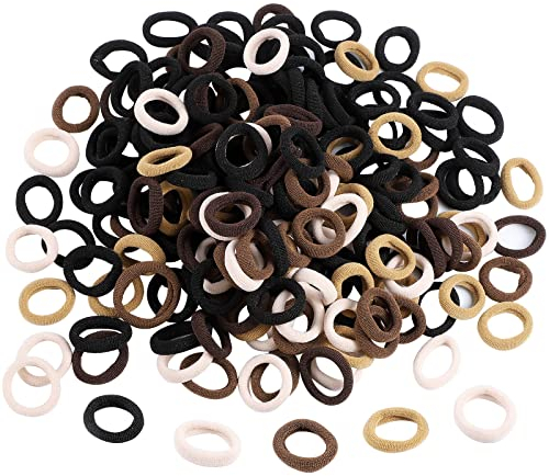 200 Stück Haargummi Damen, Mini Haargummis Mädchen in Schwarz und Farbverlauf in Kaffeefarbe, Baby Haargummi Metallfreie für Mädchen-Pferdeschwänze