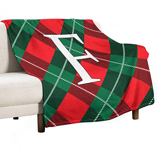 Weihnachten Initiale F Flanelldecken Decke Sofa Überwurf Decke für Bett Couch Rot/Grün Xmas Plaid Karo Flauschige Decke Doppelseitiger Überwurf für Bett und Couch Reisen / Einzelbett 130 x 150 cm