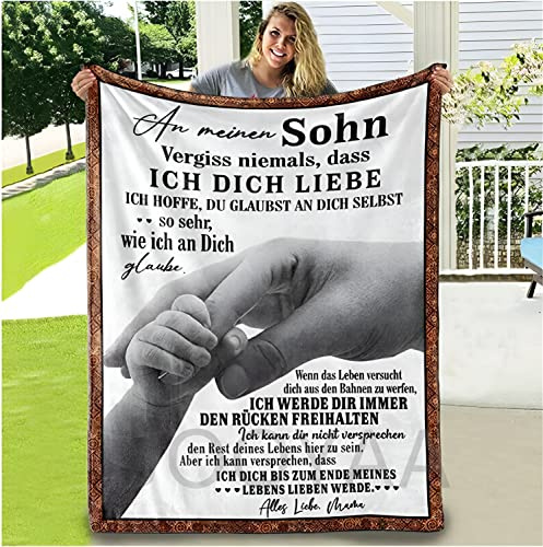 UOOYAA Kuscheldecke Personalisierte Geschenke, Decke An Meinen Sohn Deutsch, Decke für Sohn von Mama, Positive Ermutigung und Liebe Sohn Flanelldecke