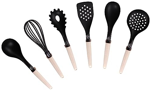 STONELINE Natural Line Juego de 6 Utensilios de Cocina Mango con Paja, de Nylon Resistente al Calor para Ollas Sartenes Antiadherentes Utensilio Cocina Espátula Cucharón Varillas Cuchara Espumadera