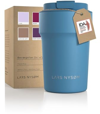 LARS NYSØM Thermo Kaffeebecher to go 380ml | Travel Mug 0,38 Liter mit Isolierung | Auslaufsicherer Edelstahl Thermobecher für Kaffee und Tee unterwegs | Teebecher (Calypso Blue, 380ml)