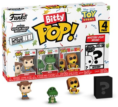 Funko Bitty Pop! Toy Story - Woody 4PK - Woody, Rex, Slinky Dog und eine Überraschungs-Mini-Figur - 0.9 Inch (2.2 cm) - die Toys Sind Los! Sammlerstück Stapelbares Display-Regal Inklusive
