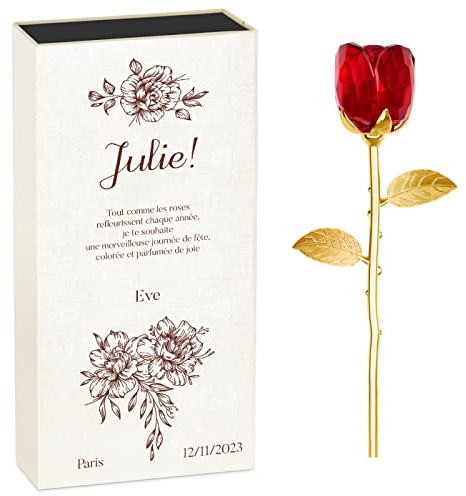 Maverton Rose éternelle en cristal, Fleur de Rose avec Boîte | Personnalisable, Souvenir pour femme, pour anniversaire, motif d’amour, pour elle/maman/mamie/amie, fleurs