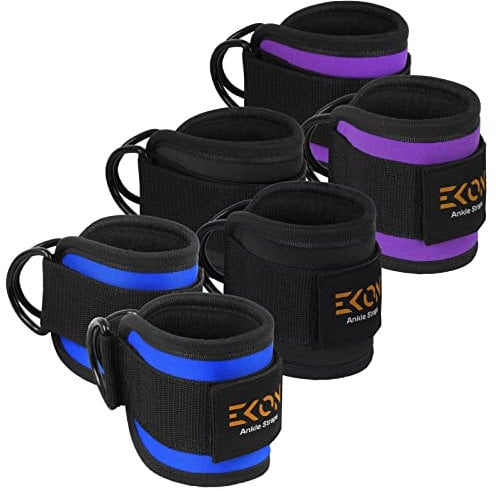 EKON Ankle Straps for Cable Machines Weightlifting Gym Workout Fitness Double D-Ring Neoprene Ankle Cuffs for Legs, Abs and Glute Exercises With Neoprene Padding Men & Women (Purple, Single)