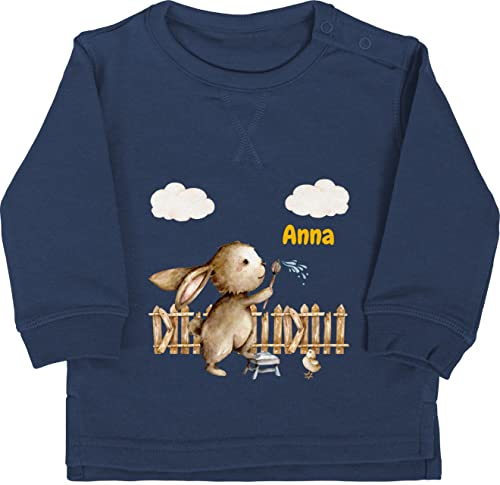 Baby Pullover Jungen Mädchen - Ostergeschenke Ostern - Süßer Hase Kinder - 12/18 Monate - Navy Blau - osterhasen Osterhase Sweatshirt personalisierte Oster Hasen Baby-Pullover Happy Easter Name