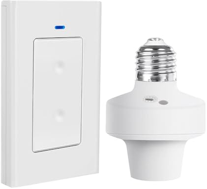 QIACHIP RF 433Mhz Wireless Remote Control Light Lamp Socket E26 E27 Bulb Base Holder, Light Switch Kit with Wall-Mounted Controller for Pull Chain Light Lamp Fixtures