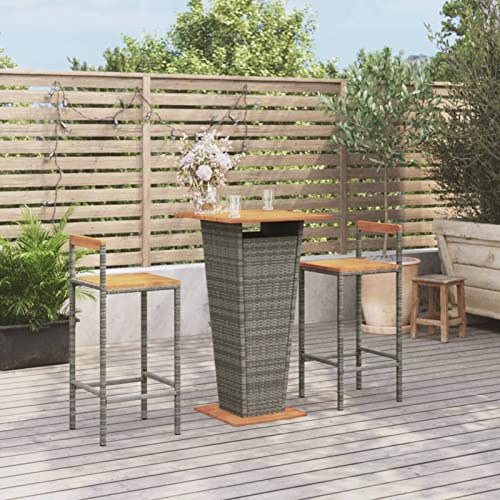 Yolola gartenmöbel Set Gartenbar-Set Gartenmöbe Polyrattan Gartenbar Set Gartenmöbel Sitzgruppe Rattan Bar Stehtisch Gartentheke Barhocker Bar-Stuhl Sitzgruppe -3-TLG-Grau