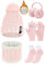 Tuopuda Ensemble Bonnet Écharpe de Doublure Polaire Gants 5 Pièces Tricotés Ensemble de Ski d’Hiver de Femmes Beanie Foulards Cache-Oreilles Chaussettes, Rose