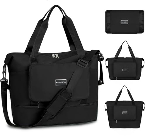 FIORETTO Designed for Ryanair Cabin Bags 40x20x25 Underseat Convertible Cabin Bag 45X36X20 for New Easyjet, Foldable Carry On Travel Weekend Overnight Duffle Hospital Hand Luggage Bag for Women Black