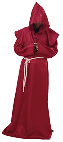 LIFKOME Halloween-kostüme Für Männer Mönch Stilvoller Cosplay-anzug Gürtel Kreuz-outfit Größe Xxl Rot