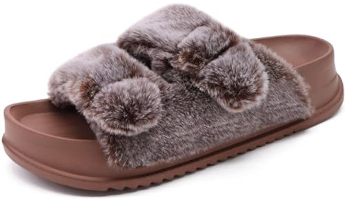 KuaiLu Marrone Pantofole Donna 38.5, Comode Ortopediche Ciabatte Donna Invernali Calde Peluche Scarpe da Casa Moda Sandali Slippers con Supporto Arco Plantare e Antiscivolo Gomma Suole