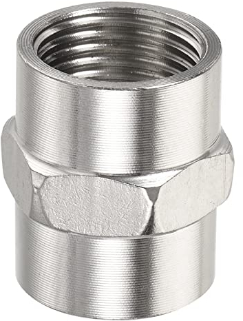 M METERXITY Rohrleitung Fitting Kupplung -Edelstahl Buchse Sechskant Nippel Dichtes Verbindung Anwendung Luft Kompressor (G1/2 Buchse an Buchse Silber)