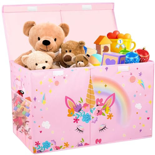 Mabahoo Extra große Spielzeugkiste, zusammenklappbare Spielzeugaufbewahrung, Organizer, niedliches Muster, Spielzeugtruhe für Kleinkinder, Jungen, Mädchen, 63,5 x 33 x 40,6 cm, Müllbox für Wohnzimmer,