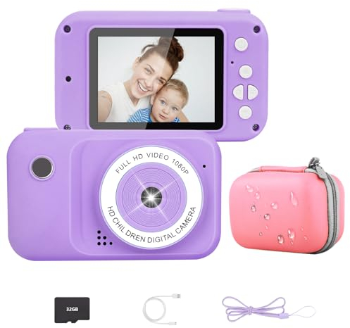 Appareil Photo Enfant 2,4 1080P HD - Appareil Photo numérique avec Sac de Transport 32G Carte SD Cadeau pour garçons et Filles de 3 à 12 Ans pour Cadeau d'anniversaire Jouet de Noël (Violet)