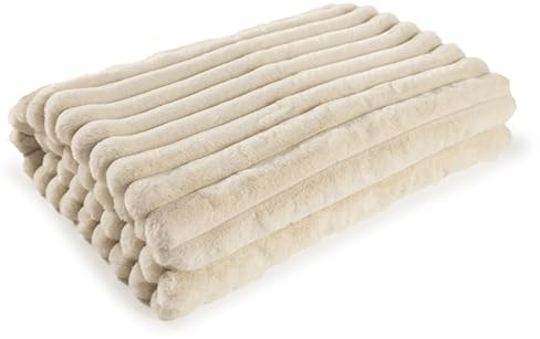MAGMA Raya Tagesdecke, Kuscheldecke aus Fellimitat - 200x140cm, bis 30 Grad waschbar, Natur